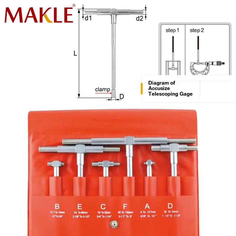 MAKLE Adjustable Inner Diameter Gauge Micrometer Measuring Tool Precision Telescopic Gauge /Set Telescopic Gauge