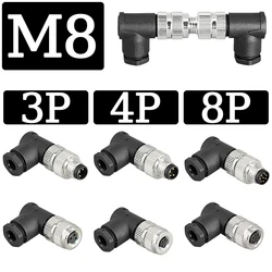 5/20/100PCS M8 sensor elbow connector waterproof male&female plug screw threaded coupling 3PIN 4PIN 8PIN A type sensor connector