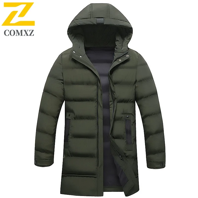 COMXZ الفاخرة الحشو القطن وسادة مبطنة يندبروف بلون الأعمال جولف مكتب سترة طويلة السفر فضفاض الرجال الشتاء سترة