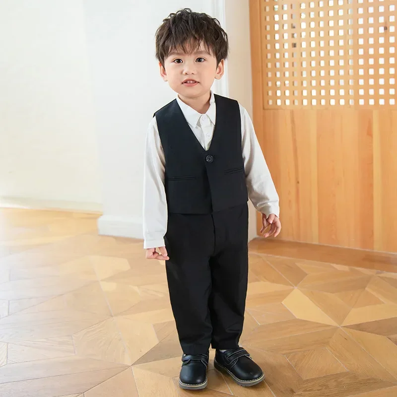 

Boysautumn Vest Dress Suit Set Korean Handsome Child Solid Color Waistcoat Pants Clothes Baby First Birthday Photography Costume
