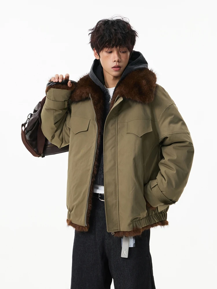 معاطف رجالية عصرية جديدة لشتاء 2025 على الوجهين معاطف سميكة من الفرو الصناعي سترات أنيقة للرجال بأكمام طويلة فضفاضة ومريحة من الفرو الصناعي الدافئ