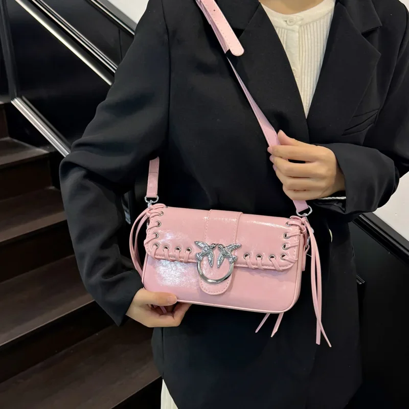 

Women's High-Quality Oilskin Small Square Bag European American Retro Simple Versatile Shoulder Messenger Bag