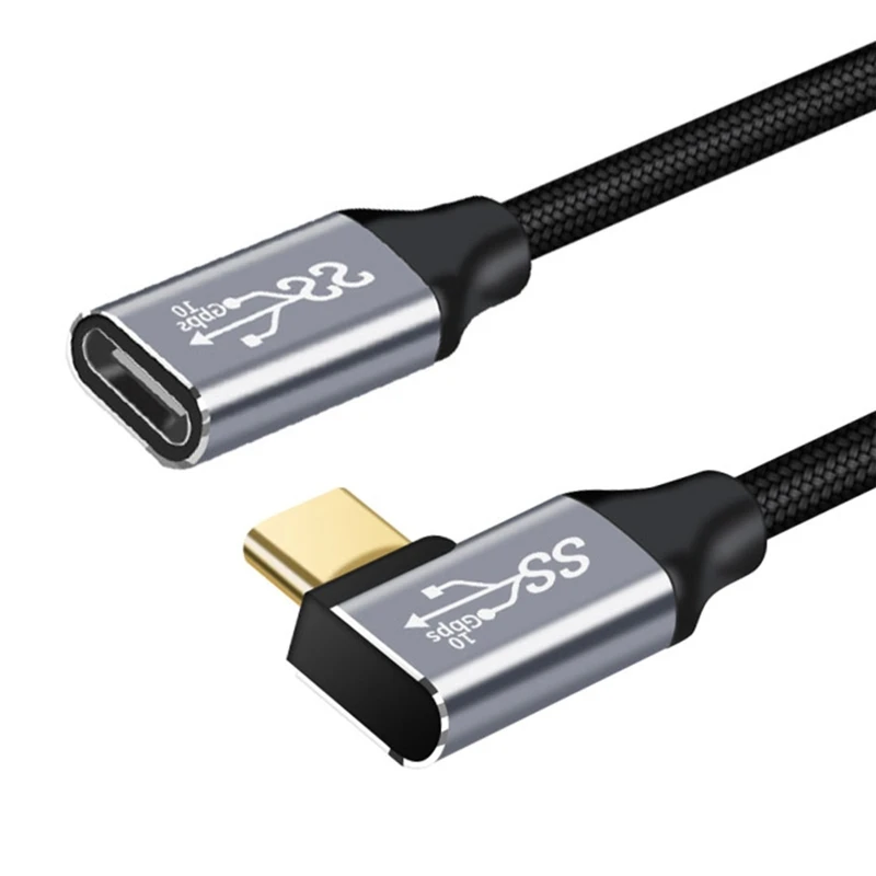 Kątowy przedłużacz USB C, 90 stopni USB 3.1 typ C męski na żeński przedłużacz kabla szybkiego ładowania