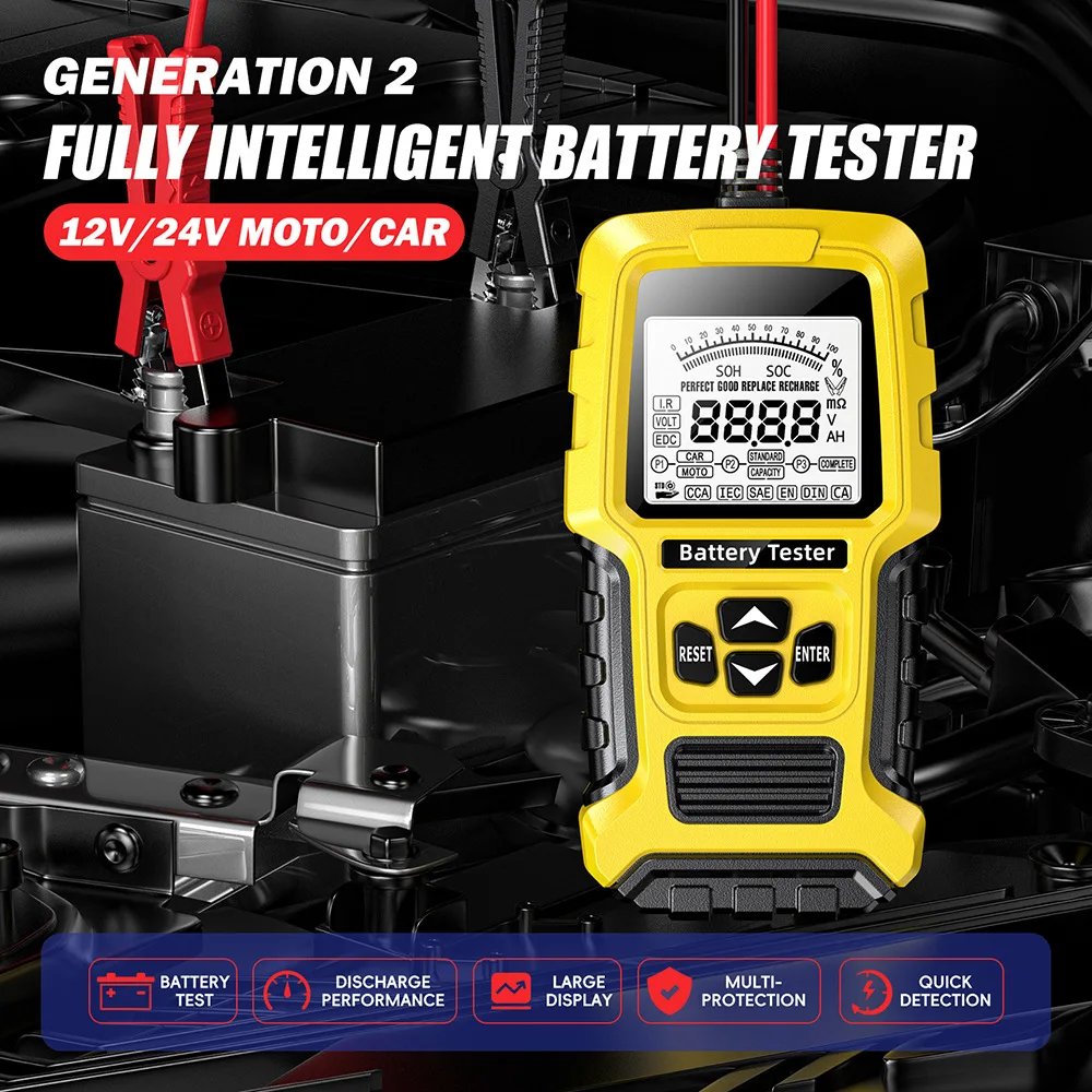 Car Battery Tester 12V 24V Battery System Detect Auto Battery Analyzer for Car Motorcycle Battery Charging Cranking Test Tool