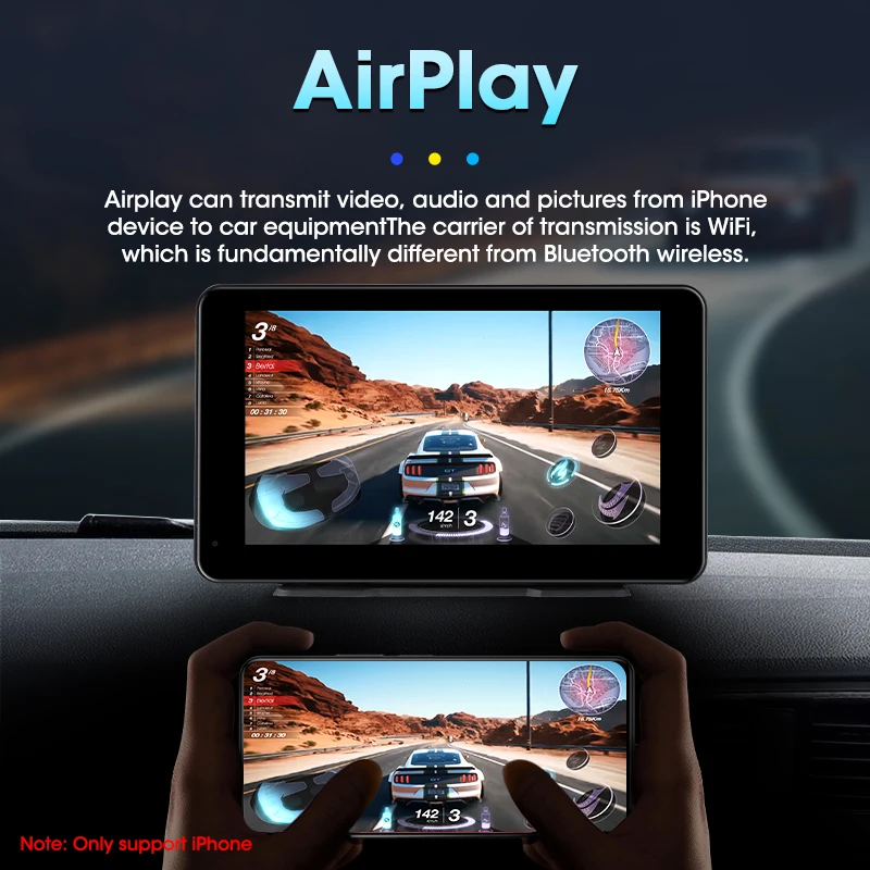 Radio portátil para coche de 7 pulgadas, CarPlay inalámbrico, Android, Auto, WIFI, reproductor de vídeo Multimedia, sistema inteligente para coche, 5G, WIFI, BT, FM, AUX 3