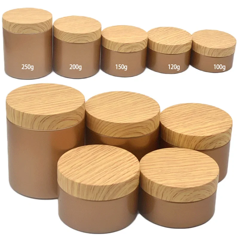 

30Pcs 100/120/150/200/250g PET Empty Plastic Jar Imitation Wood Grain Lid Face Cream Cosmetic Container Reusable Refillable Jars