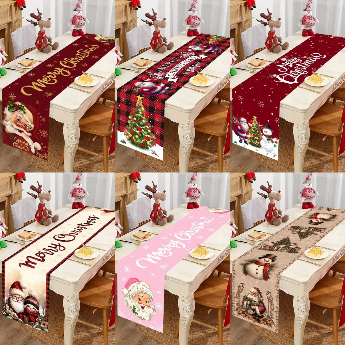 2027 Xmas Santa Claus Christmas Table Runner Merry Christmas Decoration for Home Party Table Decor Banner Navidad Noel New Year