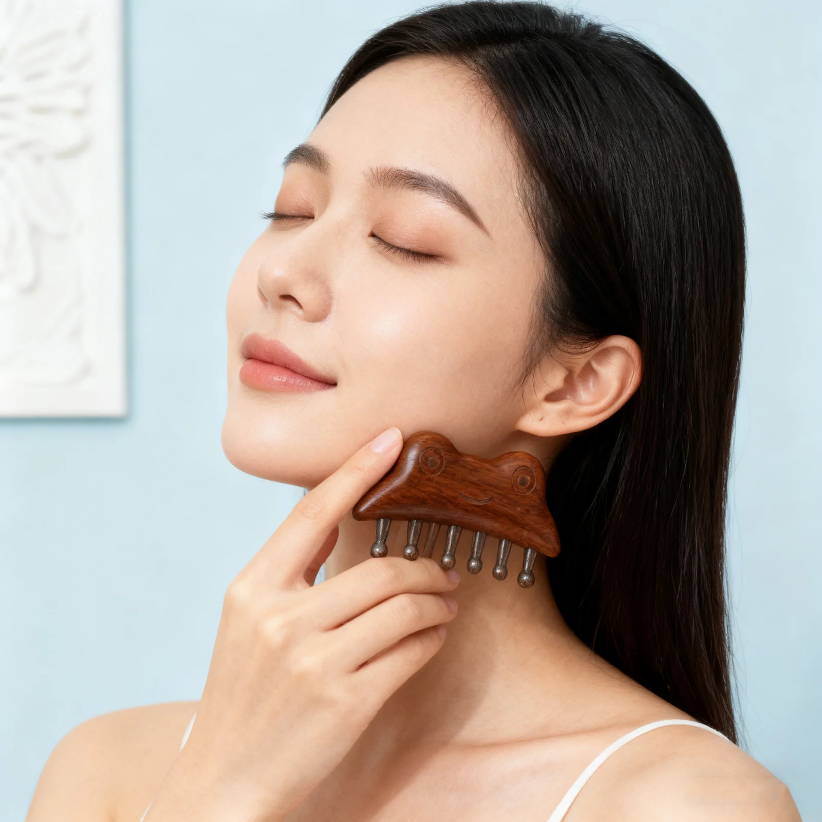 

2pcs Sandalwood Massage Comb 7-Tooth Wide Wooden Scalp Massager Portable Travel Hair Detangler Frog Shape Wood Comb For