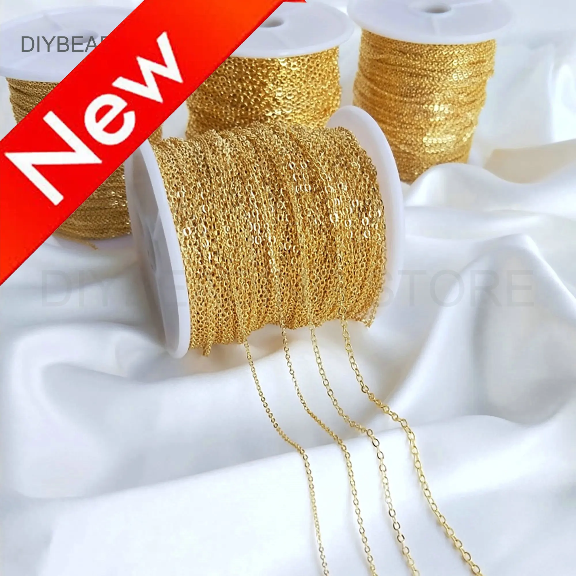 

Chain for Jewelry Making 18K Gold Plated Brass Chain for Needlework Women Necklace Bracelet Rolo Thin Chain Finding Supplies
