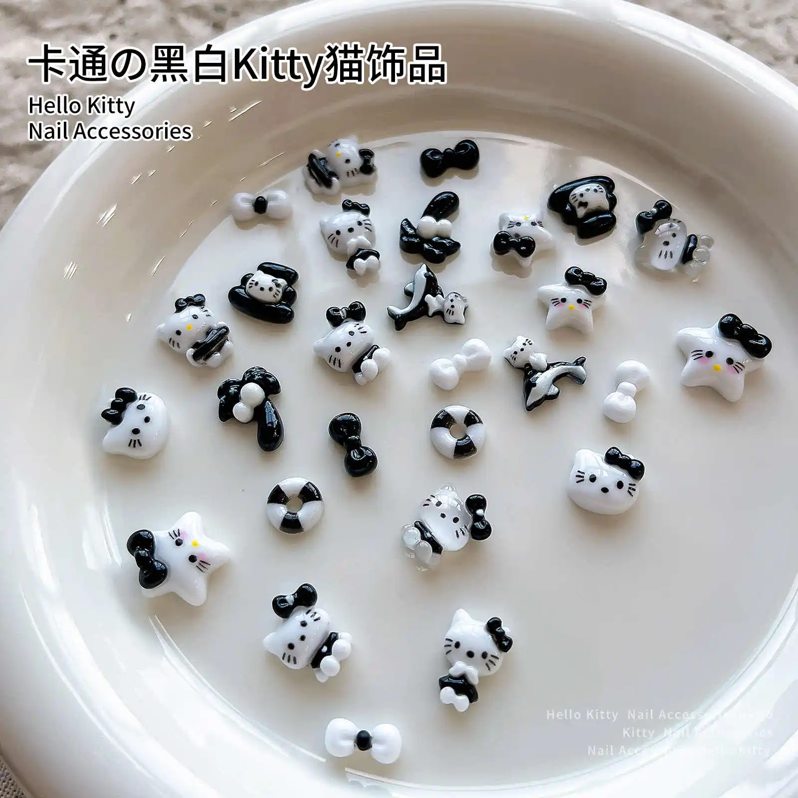 10 pçs 3d cor preta dos desenhos animados olá kitty encantos da arte do prego para o outono inverno diy decoração do prego kawaii resina encantos suprimentos de unhas