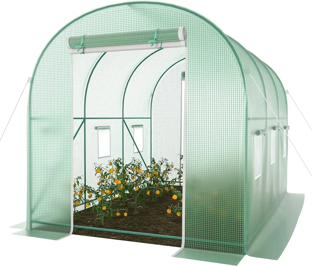 

Walk-in Greenhouse Heavy Duty Plastic Plant Green House with Dual Zippered Screen Doors & 6 Screen Windows,with Reinforced Frame