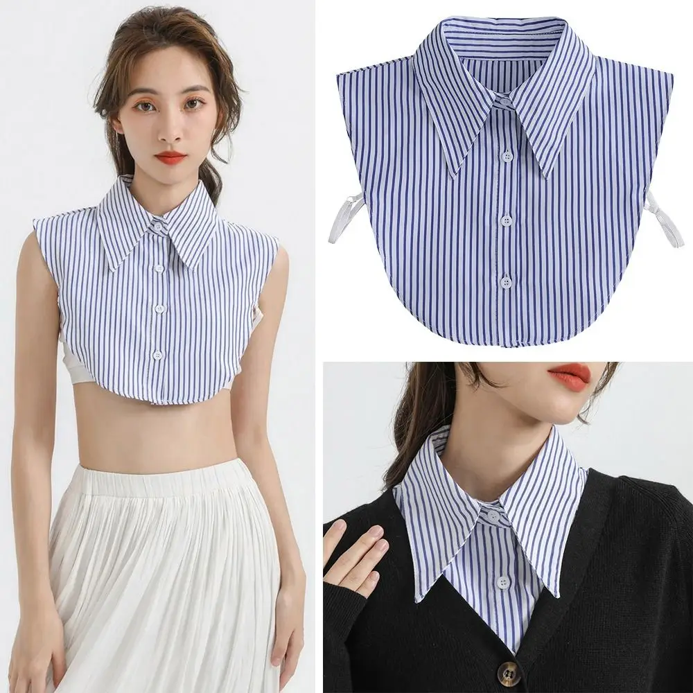 

New Detachable Fake Collar Blue Stripes Lapel Half Shirt Shawl Wrap Women Girls