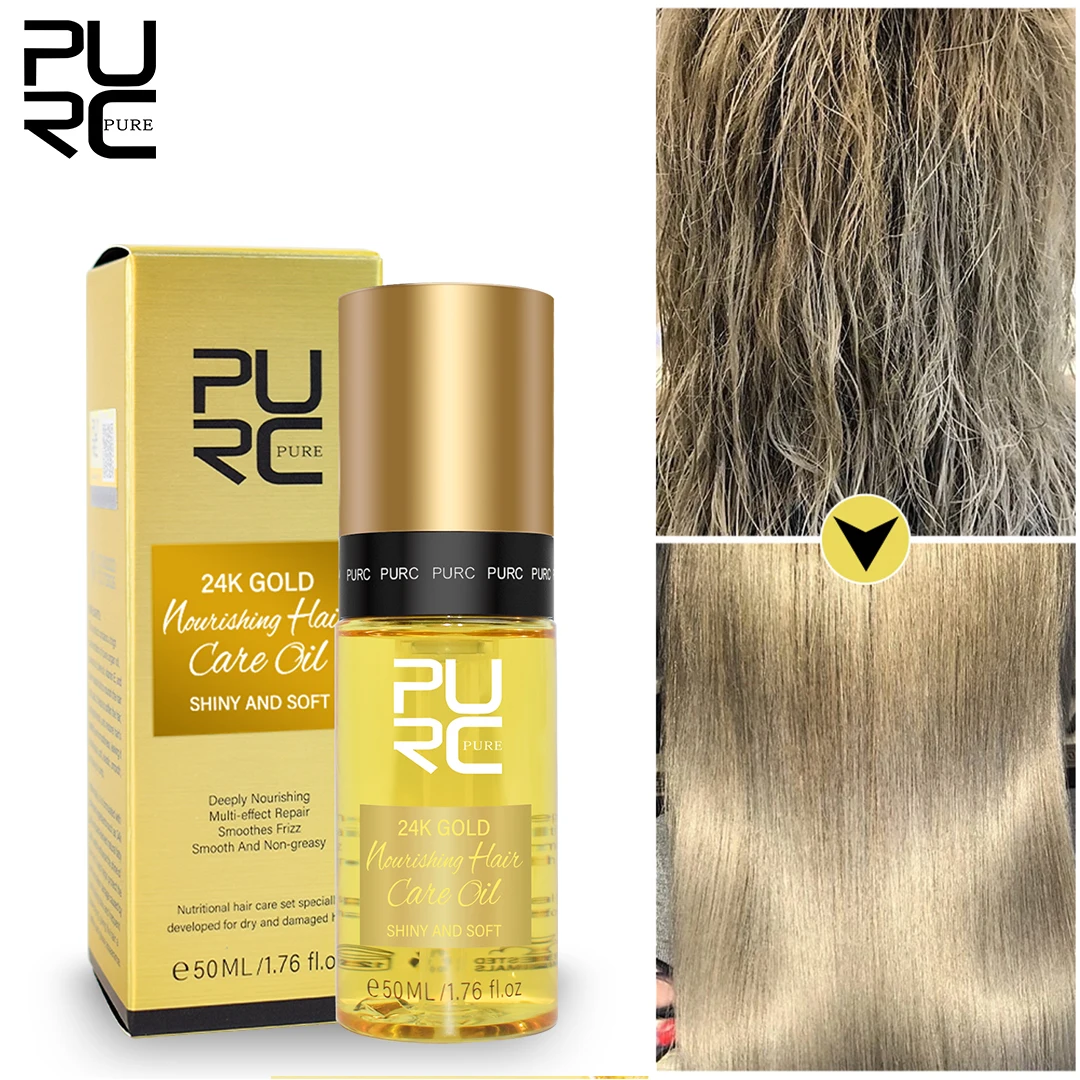 PURC Hair Serum 24K Gold Coconut Oil Repair Dry Damaged Anti Tangles Smoothing Hair Oil Scalp Treatment Hair Care Products