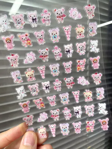 105Pcs 귀여운 리락쿠마 스티커 Korilakkuma 곰 DIY 스티커 Scrapbooking 전화 수하물 스케이트 보드 비닐 방수 데칼 8 만화 귀여운 Rilakkuma Diy Pvc 접착 스티커 네일 아트 장식 핑크 시리즈 스크랩북 핸드북 방수 스티커 장난감 선물