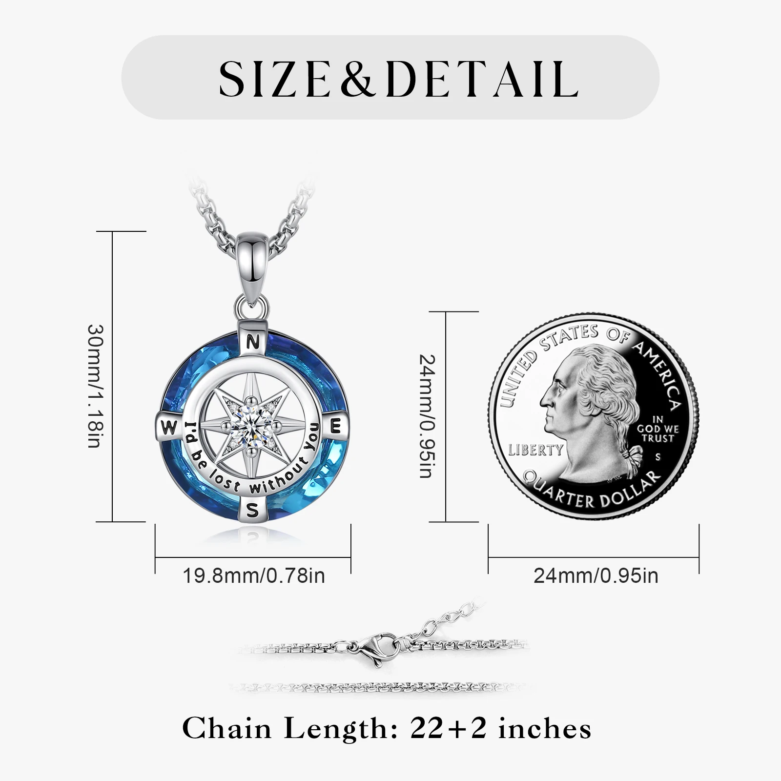 AEONSLOVE Compass Charm Necklace Blue Austrian Crystal North Star Pendant Nautical Jewelry Graduation Gift for Girls Women Men