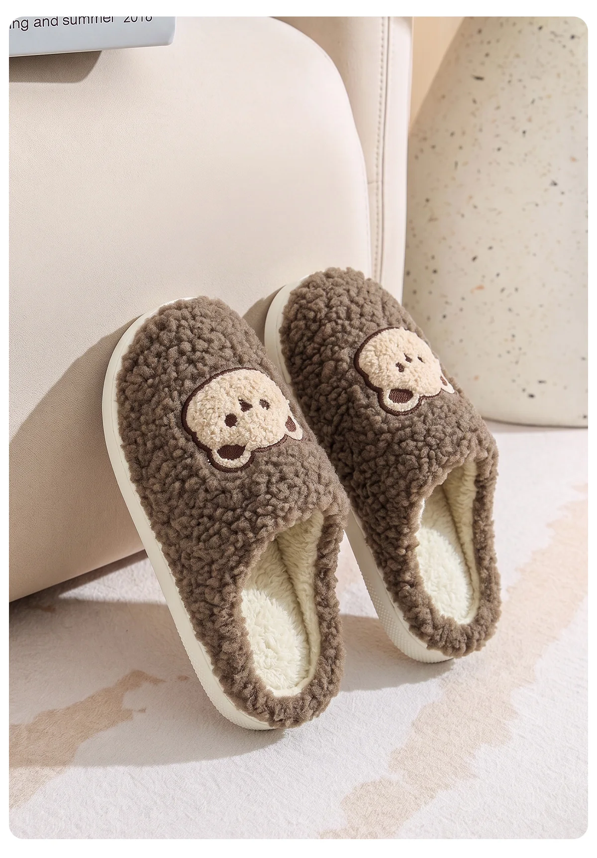 Antibakterielle Bären-Plüsch-Hausschuhe für Damen, Weiche Flauschige TPR-Sohle, Rutschfest, Warme Slip-On Winter-Hausschuhe für Drinnen – Detail 12