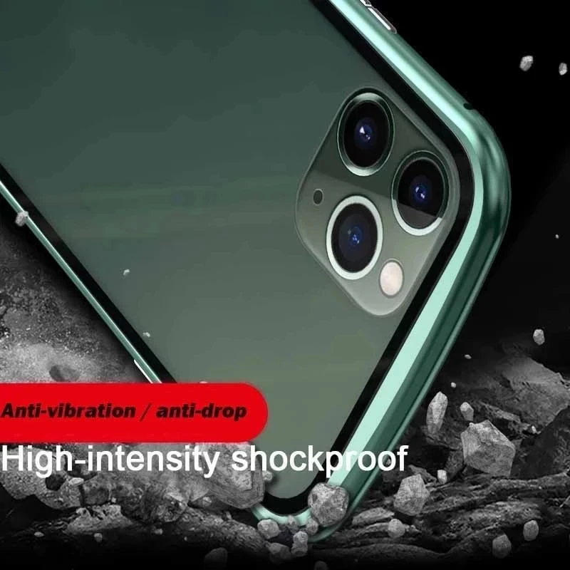 360 ° Pełna ochrona Metalowe magnetyczne etui na telefon do iPhone'a 16 Pro Max 14 13 12 11 15 Pro Max X XS XR Plus Dwustronna szklana osłona