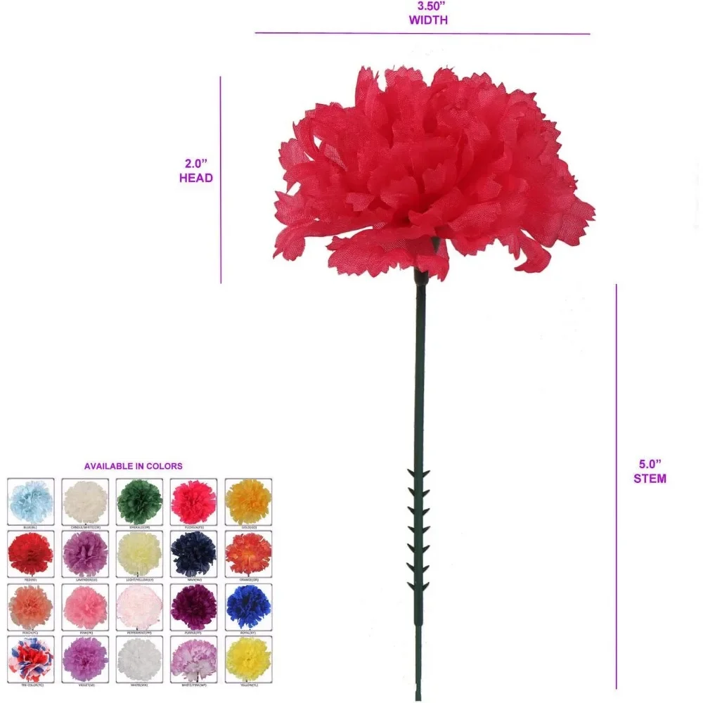 Imagem -03 - Escolhas de Cravo de Seda Flores Artificiais para Casamentos Decorações Decoração Faça Você Mesmo 100 Contagens em Massa Cabeças de Cravo de 35 com Hastes de 5