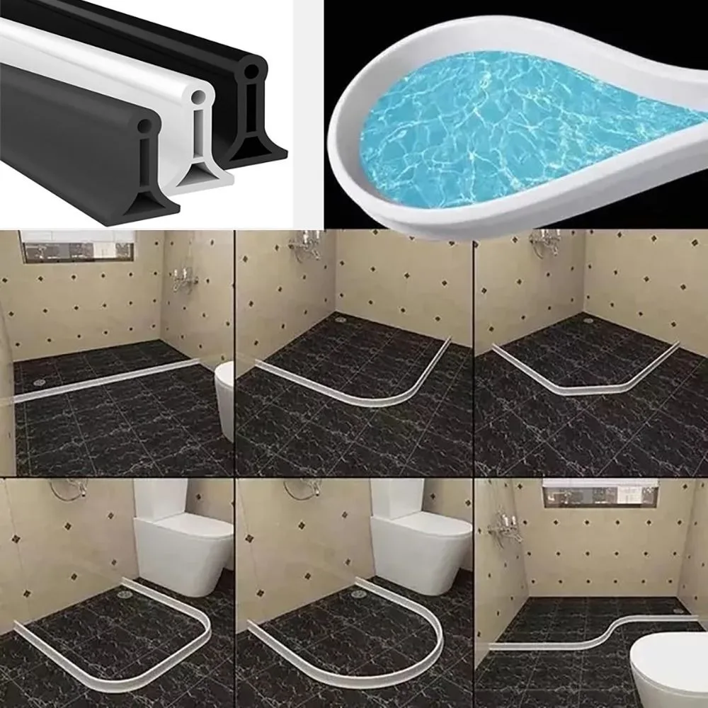 1M Water Proof Water Stop Strip Ground Block Stick Mount Bathroom Gear Curve Frame Flexible Body Threshold Block