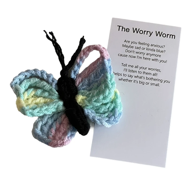 HOT-Handmade Emotional Support Worry Worm Gift, Crochet Worry Worm Inspirational Cares For You, Cute Knitted Gift