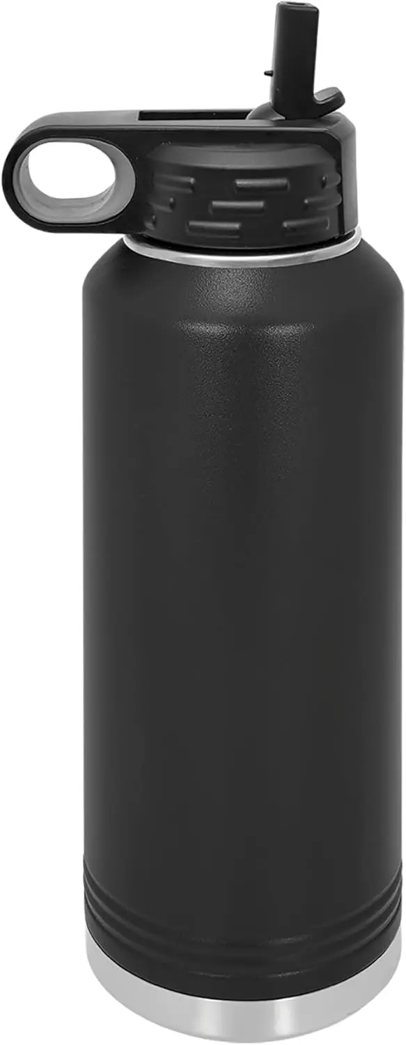 

40 oz Stainless Steel Water Bottle with Flip Top Lid and Straw (Black)