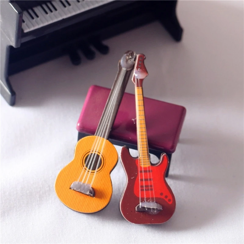 For 1/6 1/12 Dollhouse Miniature Guitar Wooden Electric/Classical Guitar Model Instrument Toy Gift for Children Kids