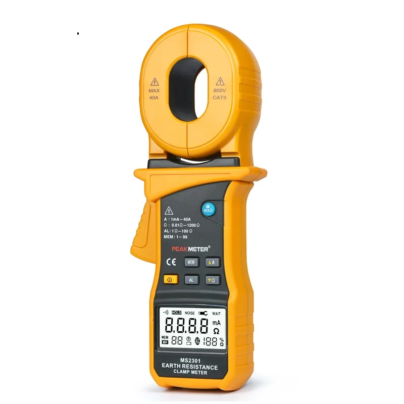 PEAKMETER Ground Resistance Clamp Meter MS2301 Auto ranging Orange 40A RMS High Sensitivity Multifunction Resistance Insulation