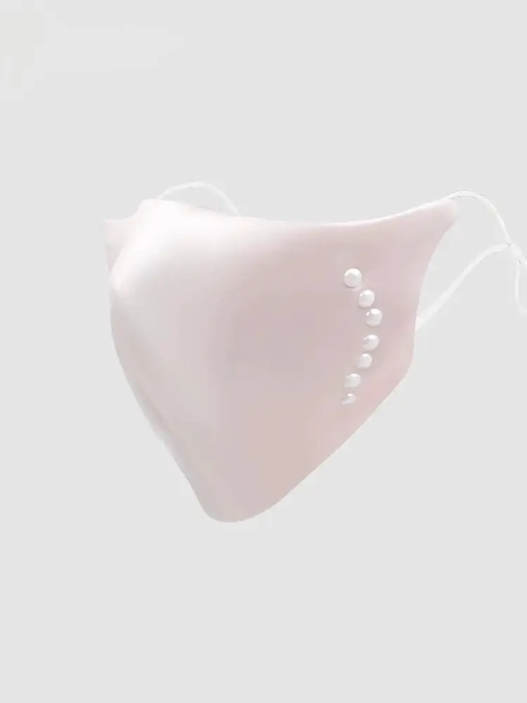 Aisha Chinese stijl dubbelzijdig zijden slaapmasker met strass steentjes, luxe pareldecoratie, zacht oogmasker, draagbaar voor reizen & dutjes, zijden cadeaudoos voor cadeaus