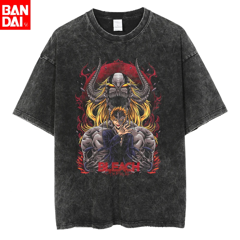 

Футболка BLEACH Ichigo Kurosaki Hollow Form в винтажном стиле, с эффектом потертости, аниме, оверсайз, уличная одежда для мужчин и женщин, повседневные футболки