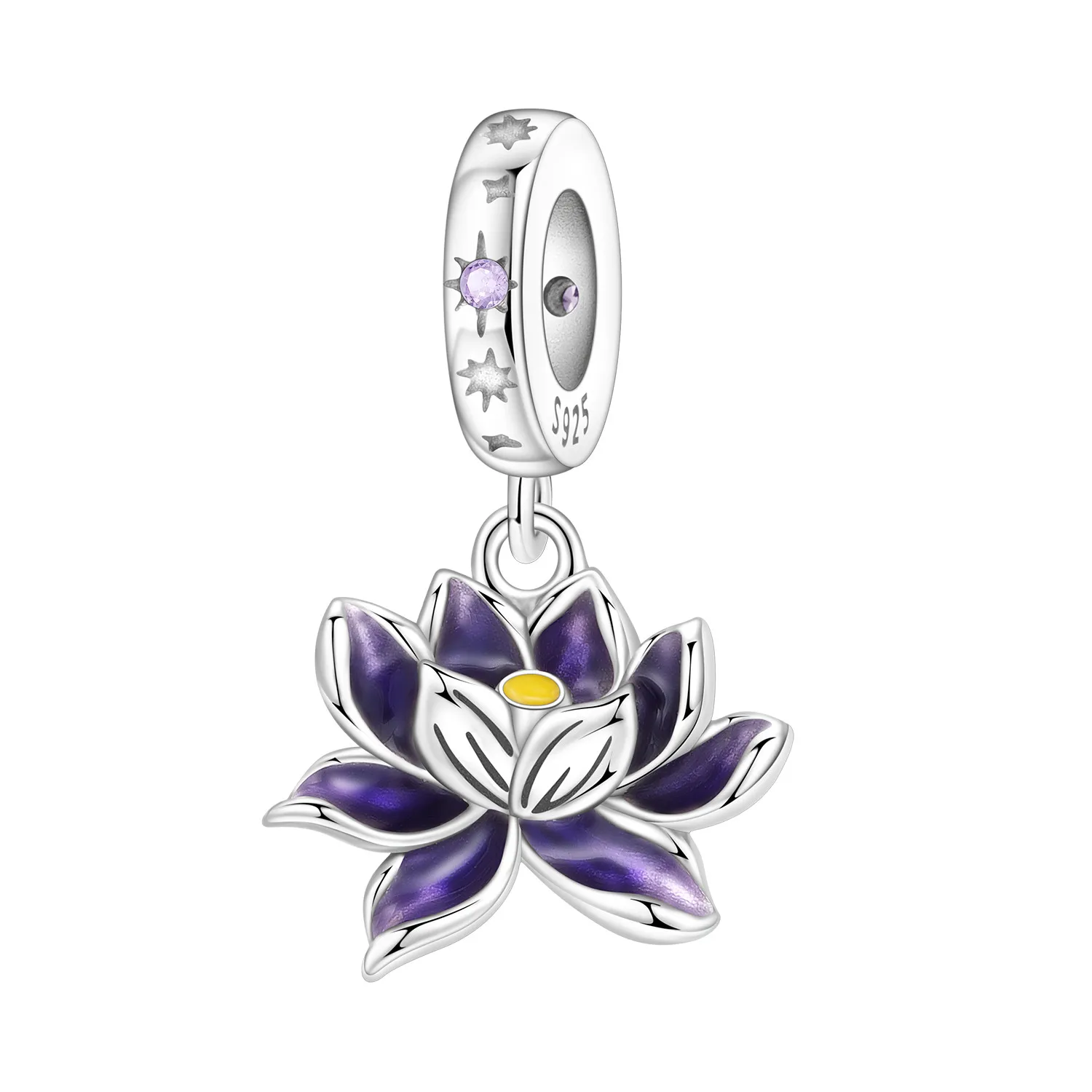 925 Sterling Silver Flowers Plant Elements Blooming Iris Pendant Charms