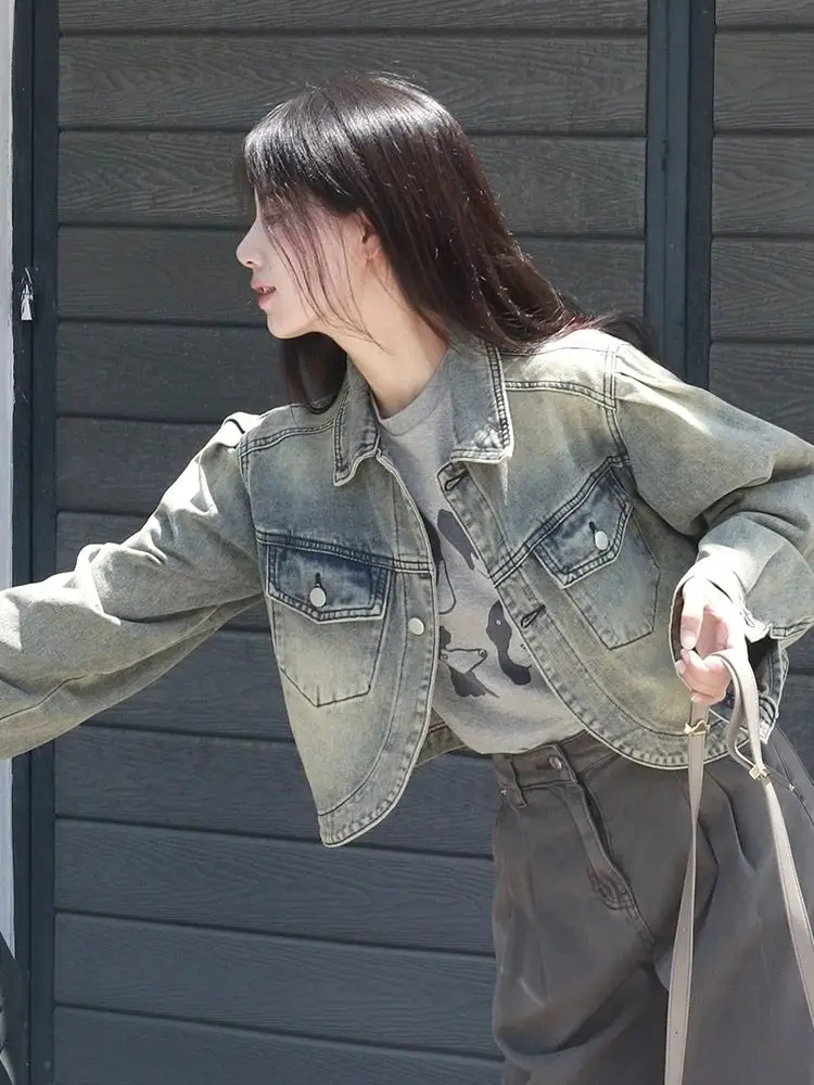 

Autumn Women's Cropped Jackets Decoration Pu Grunge Street Casual Unisex Embroidered Cotton Suede Spring Oversize Solid Chic Red