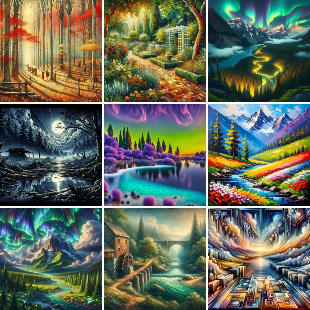 Landscape Fantasy Nature Cross Stitch Full Kit Embroidery Knitting Needlework Painting Handiwork Magic Promotions Different