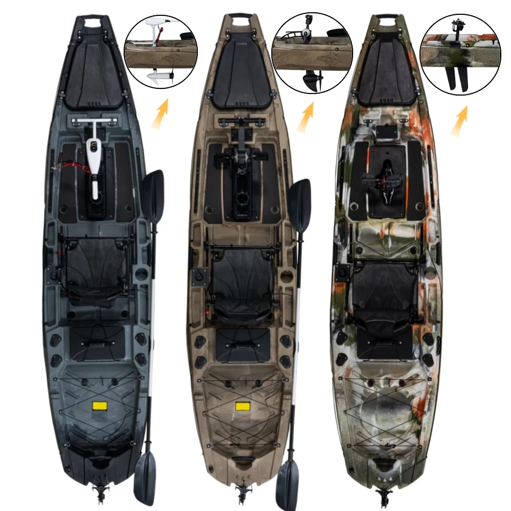 

New 12ft Single Fishing Kayak HDPE Mult Relaxing Canoe Boat with Pedal Drive System or Motor for Outdoor Use