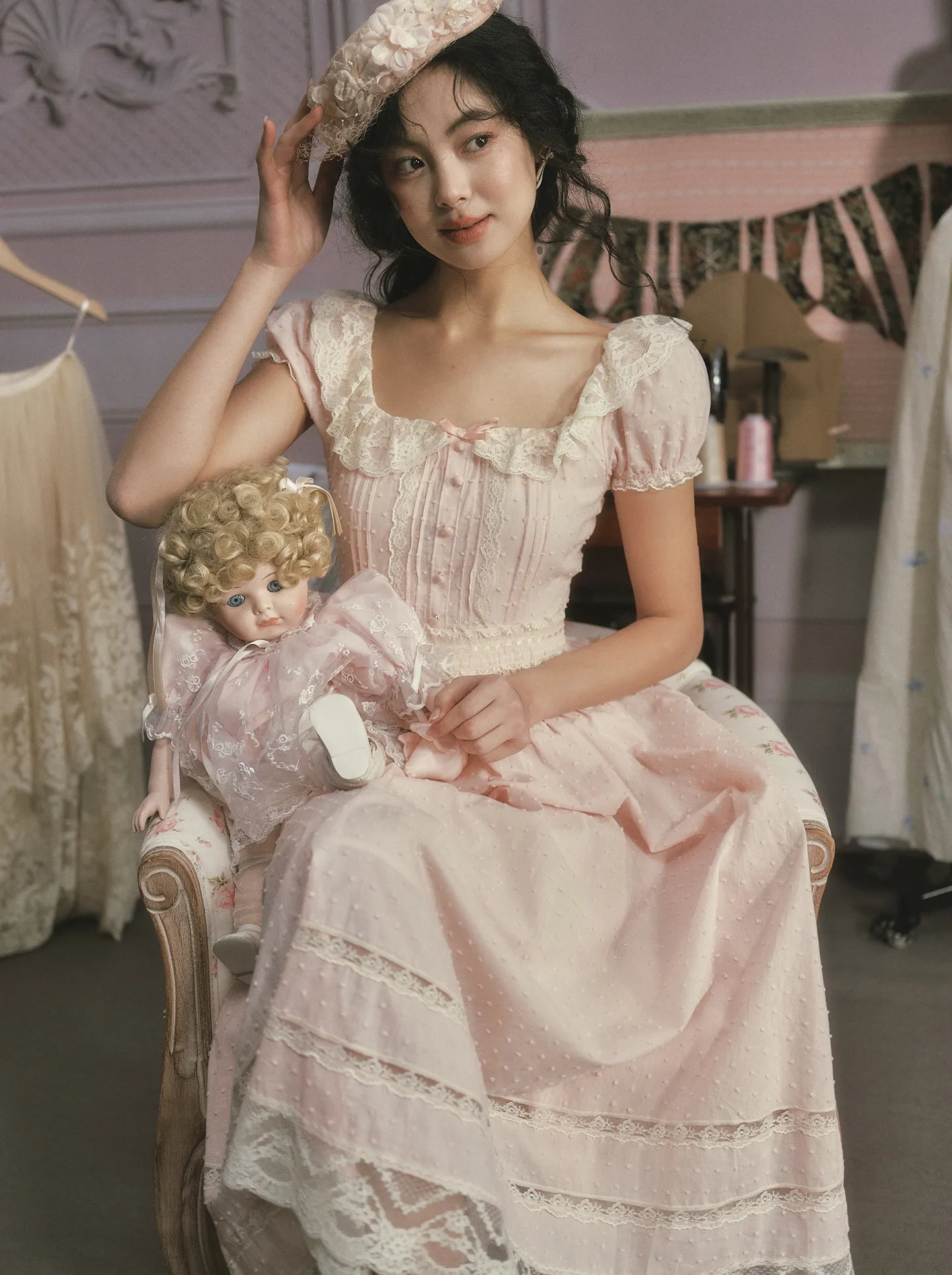 

TIYIHAILEY Short Sleeve Womens Dress Long Maxi Ladies Square Collar Lace Up Dresses 2026 100% Cotton Lace Patchwork High Waist