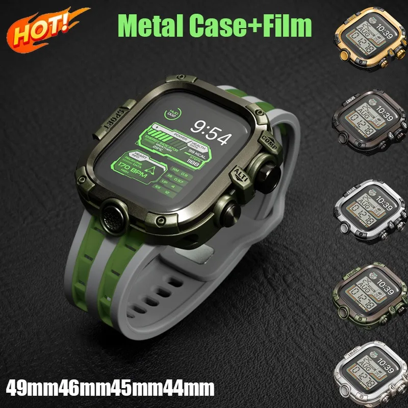 

Металлический бампер для часов Apple Watch Ultra 49 мм 46 мм 45 мм 44 мм Защитная крышка с пленкой для iWatch серии 10 9 8 7 6 5 SE