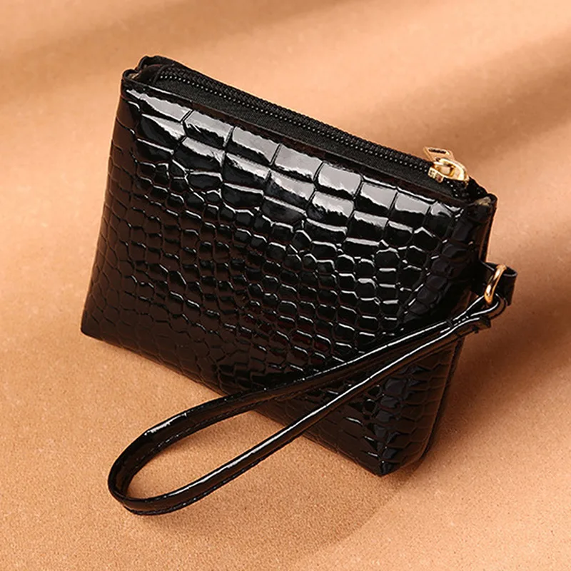 Mini Women's Wallet Crocodile Pattern Short Zipper Wrist Small Coin Bag Fashion PU Leather Ladies Card Holder Coin Purse Clutch