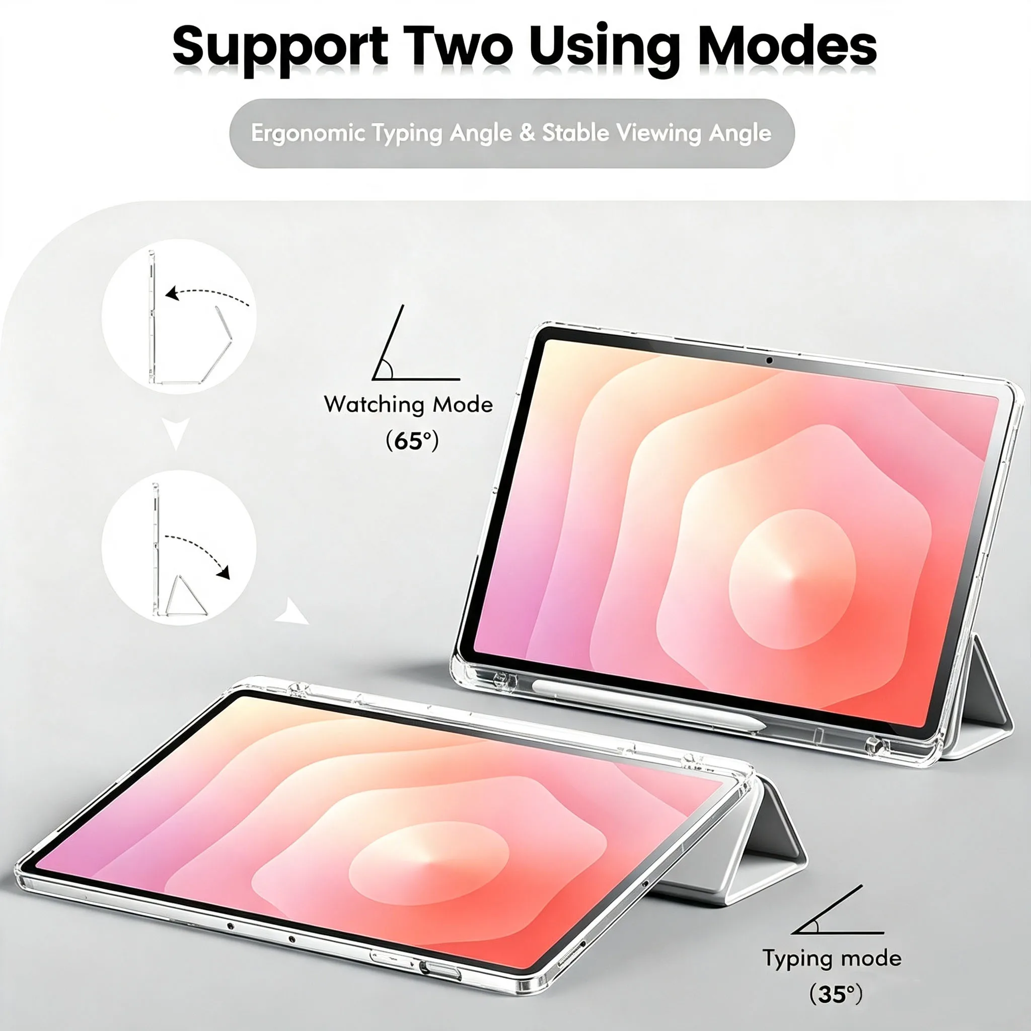 Für Samsung Galaxy Tab S10 Lite/S10 FE/S9 FE/S9 10,9'' 11'', Flip-Smart-Cover mit transparenter Rückseite, Auto-Wake/Sleep-Tablet-Hülle – Detail 1