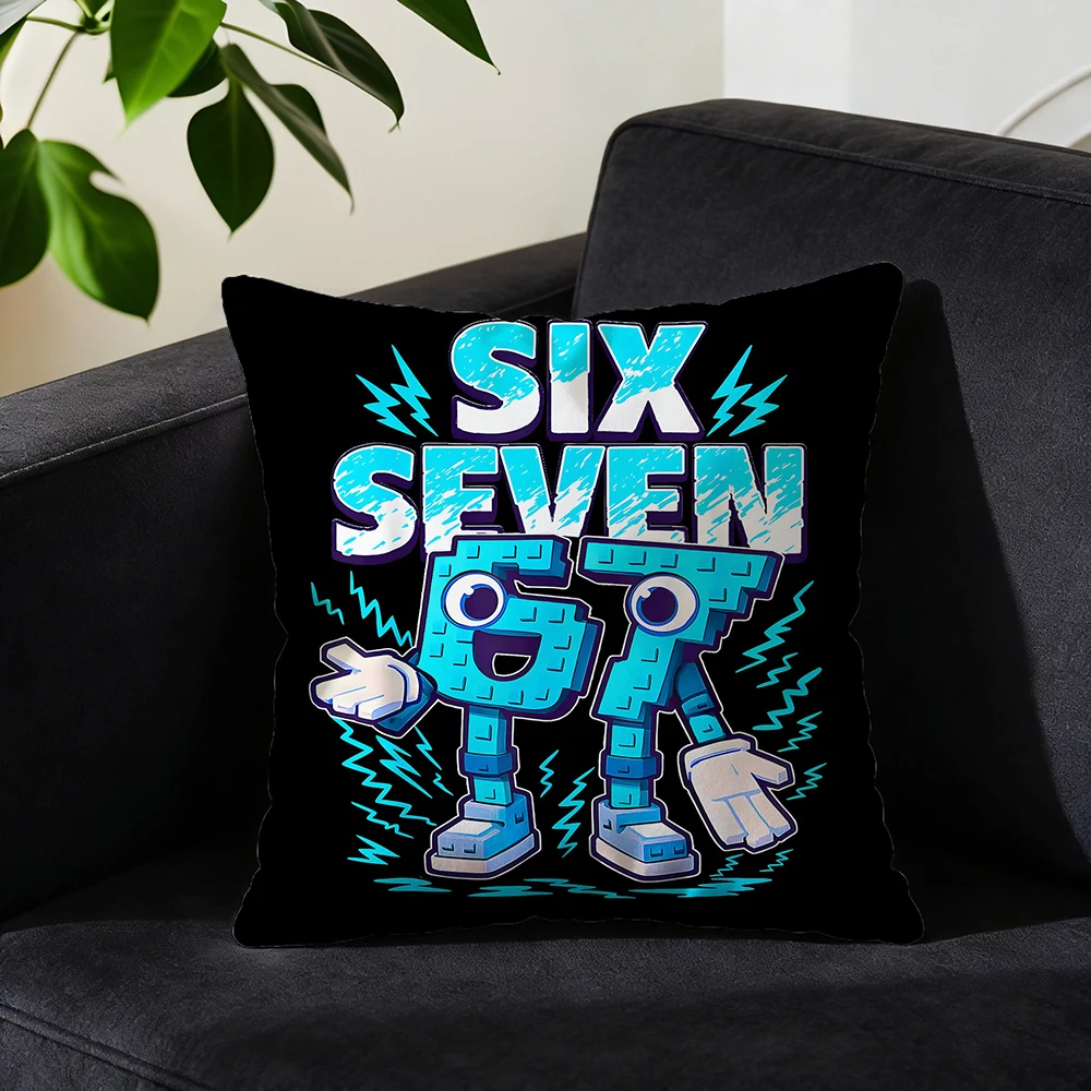 Trendy Number 67 Robot Double-Sided Pillow Cover, 1pc Street Style Creative Decorative Cushion Case for Sofa, Bed, Headboard