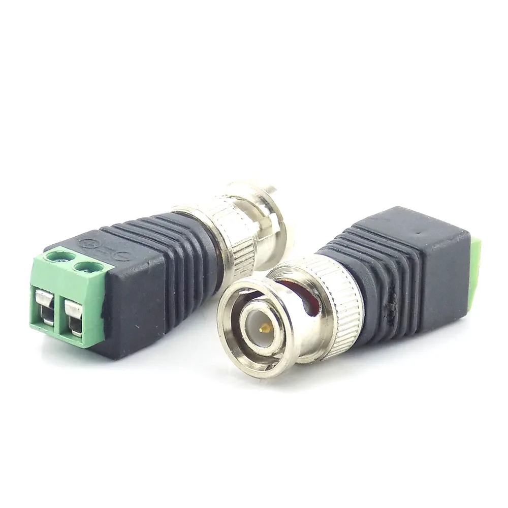 BNC DC Conector Masculino Plug Adapter, Video Balun, Coax CAT5 para câmera CCTV, Acessórios de Vigilância de Segurança, H10, Atacado, 100Pcs