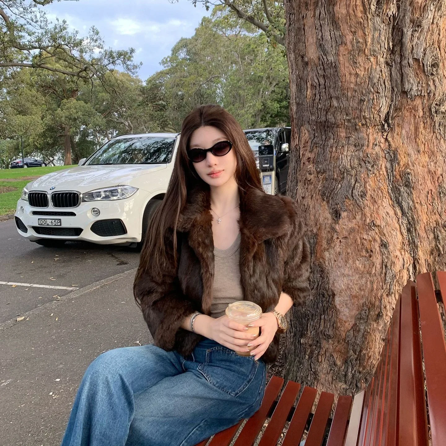 2025 المرأة الشتاء حجم واحد سترة الفراء الحقيقي الرجعية البني التلبيب طوق قصيرة فرو المنك سترة للإناث 100% معطف فرو الأرنب الحقيقي #2