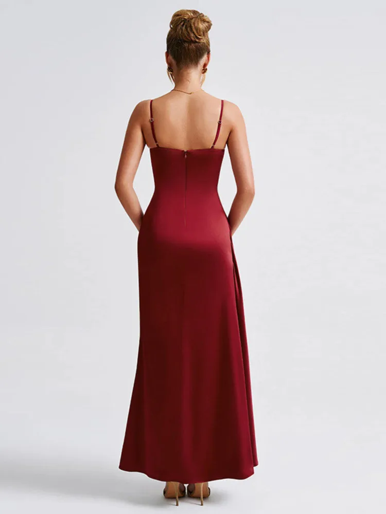 Mozision-Robe Longue de Soirée en Satin pour Femme, Élégante, Fendue, Sexy, Maxi, Bretelles Spaghetti, Dos aux