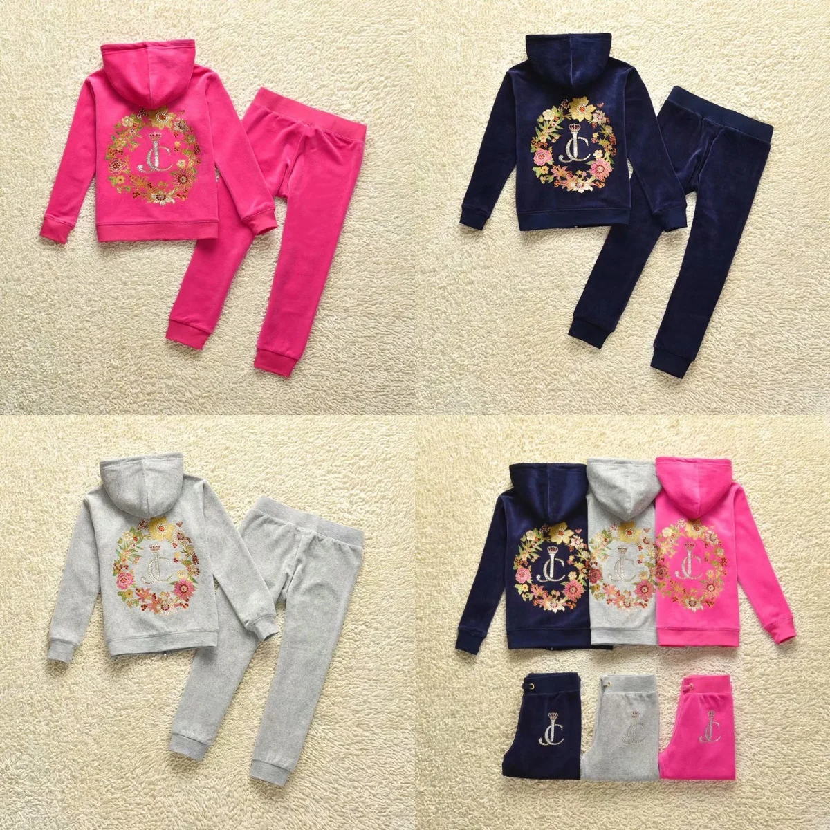 Juicy Kids Velvet Tracksuit for Kids Fall_Winter Girl's Clothing Set Velour Sweatshirts and Pants Two Piece Children Suit