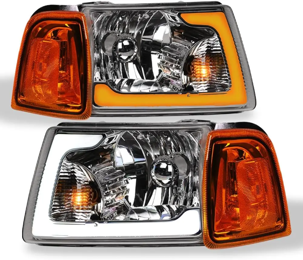 

7422446168169 Compatible With 2001-2011 Ford Ranger Switchback Sequential LED Strip Bar Chrome Housing Headlights With Signal Co