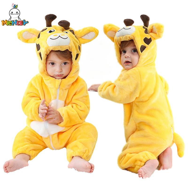 MICHLEY Halloween Giraffe Baby Rompers Winter Pajamas for Children Toddler Flannel Kids Onesies Costumes Jumpusit Boys Girls