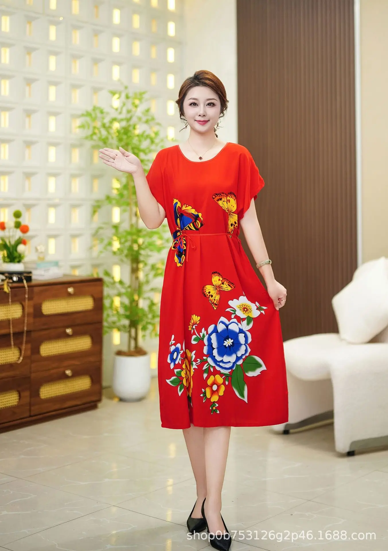 Chinese Style Night Dress Women Loose Cotton Night Wears for Lady Short Sleeve Summer Home Clothes Middle Aged Mother Nightgown