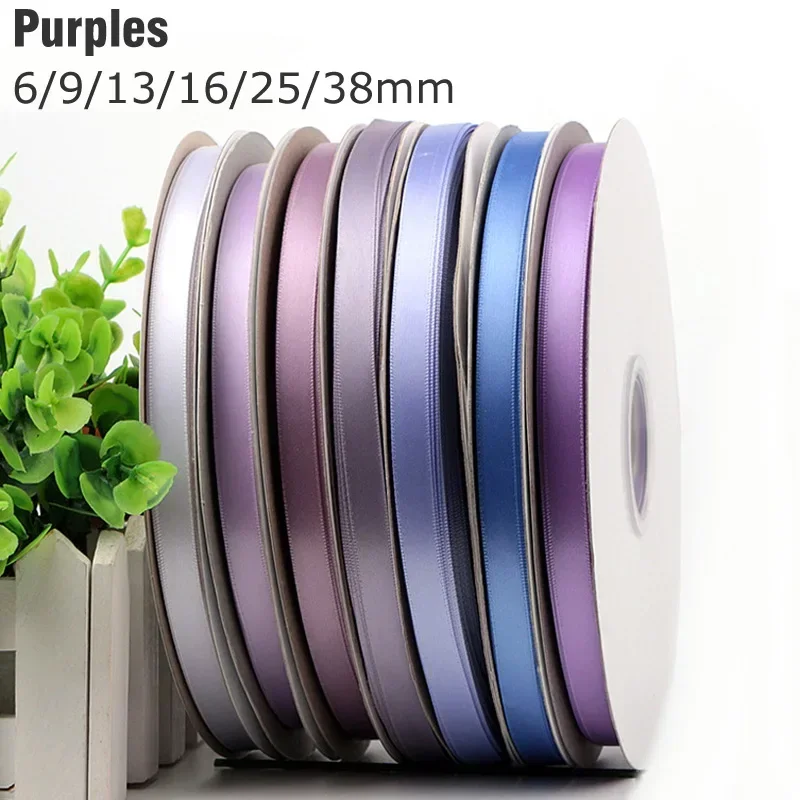 6/9/13/16/25/38mm PURPLE Double Face Satin Ribbon Solid Color Silky Ribbons 100% Polyester Thick and Dense Fabric Tapes 316946