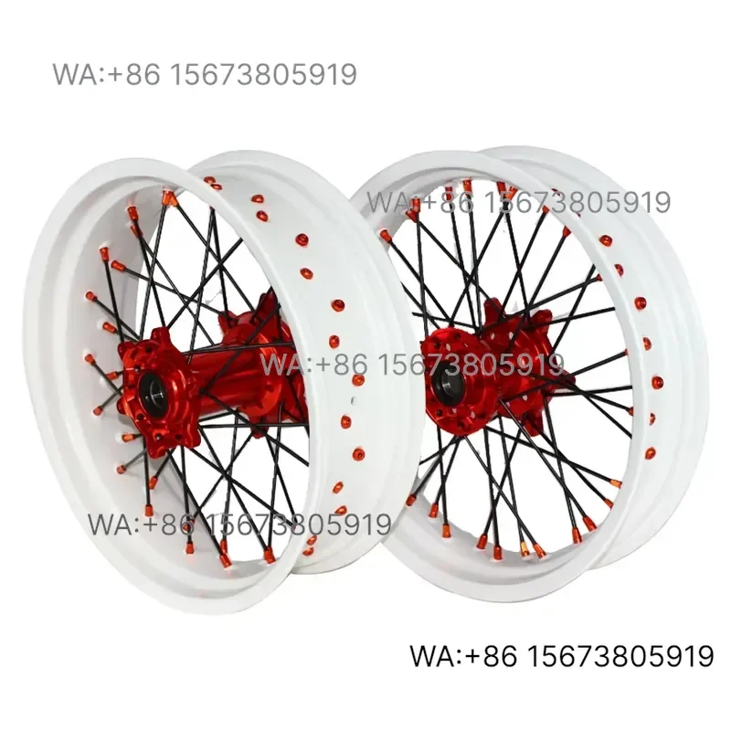 For  Wmwmnu  MOQ 1set White Rim Supermoto Wheels Dirt Bike Moto Supermotard Motorcycle Alloy Wheel
