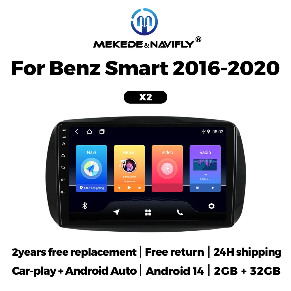 

MEKEDE Wireless Carplay Auto Android 14 9" Car radio WIFI GPS Multimedia player For Benz Smart 2016-2020 Intelligence Navigation