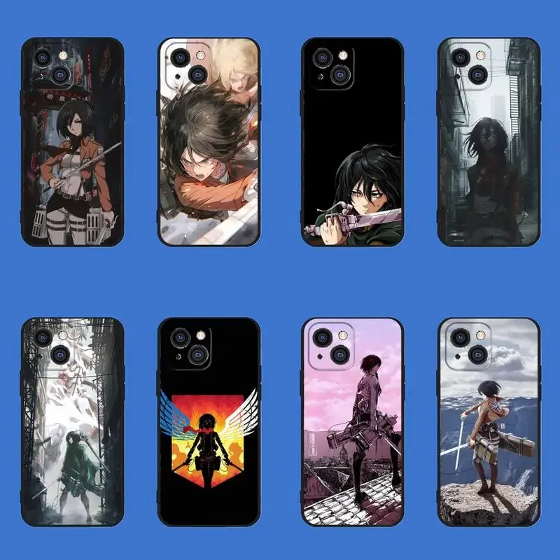 

Attack-on T-Titan Mikasa Phone Case For iPhone 11 12 Mini 13 14 15 PRO XS MAX X XR 6 7 8 Plus Black Shell