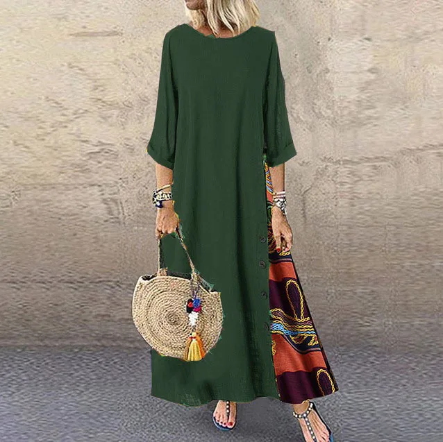 Women\'s Fashion Casual Loose Big Swing Half Sleeve Long Dress Floral Holiday Maxi Dress Plus Size Vestidos Longos Robe